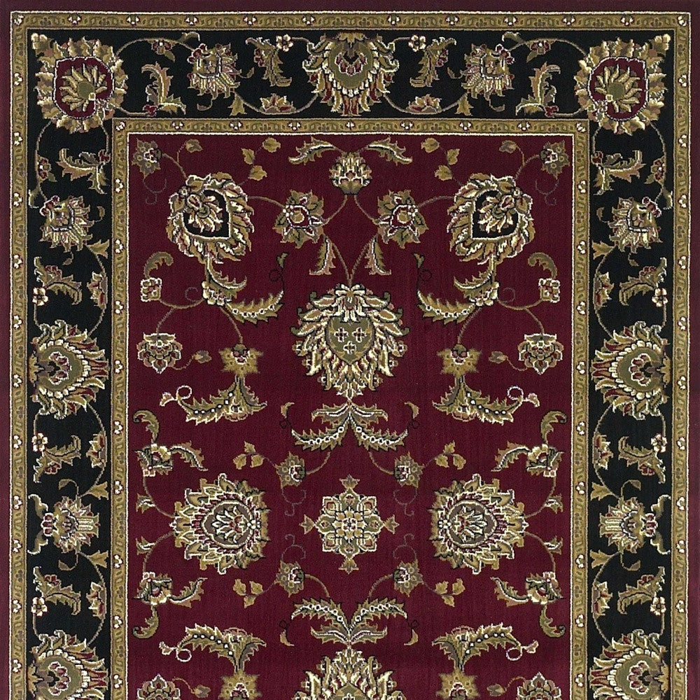 7' Octagon Red Or Black Floral Vines Bordered Indoor Area Rug