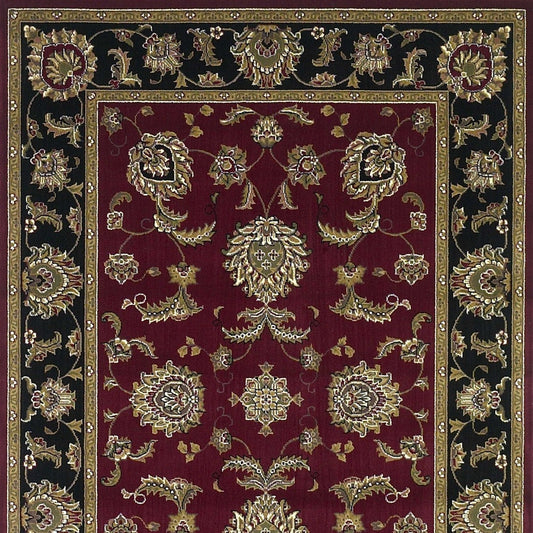 7' Octagon Red Or Black Floral Vines Bordered Indoor Area Rug