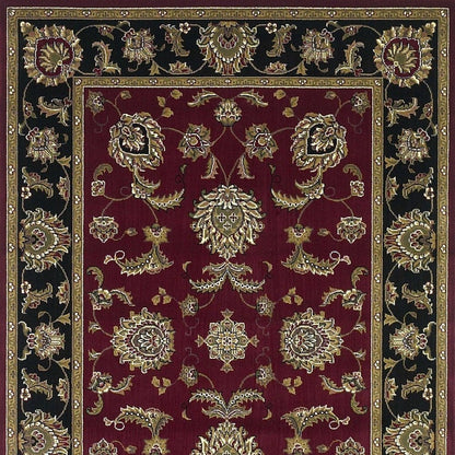 7' Red Black And Gold Floral Medallion Octagon Rug