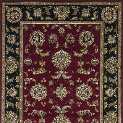 7' Octagon Red Or Black Floral Vines Bordered Indoor Area Rug