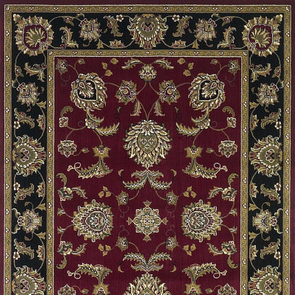 7' Red Black And Gold Floral Medallion Octagon Rug