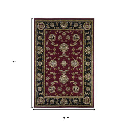 7' Octagon Red Or Black Floral Vines Bordered Indoor Area Rug