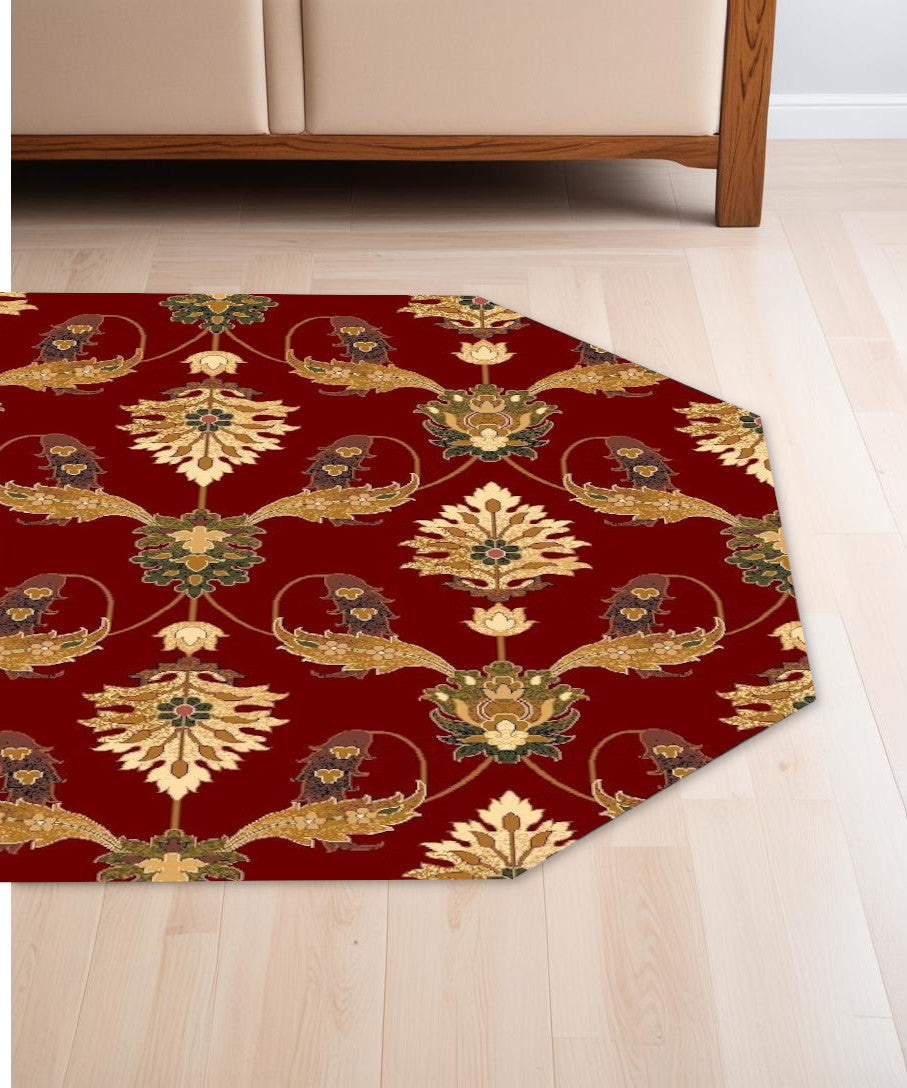 5' X 8' Red and Ivory Floral Area Rug