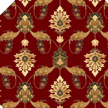 8' Red Beige And Brown Floral Vines Octagon Rug