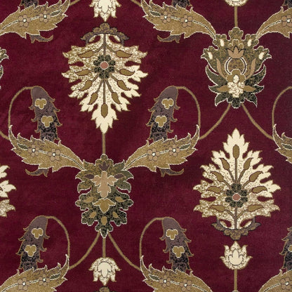 7' Red Beige And Brown Floral Vines Octagon Rug