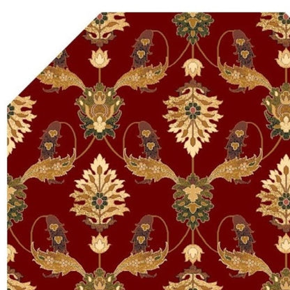7' Red Beige And Brown Floral Vines Octagon Rug