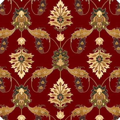 7' Red Beige And Brown Floral Vines Octagon Rug