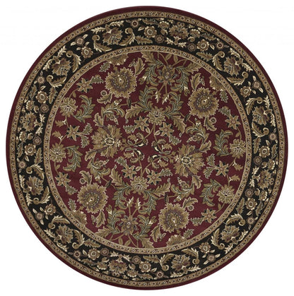 5' X 8' Red And Black Floral Medallion Area Rug