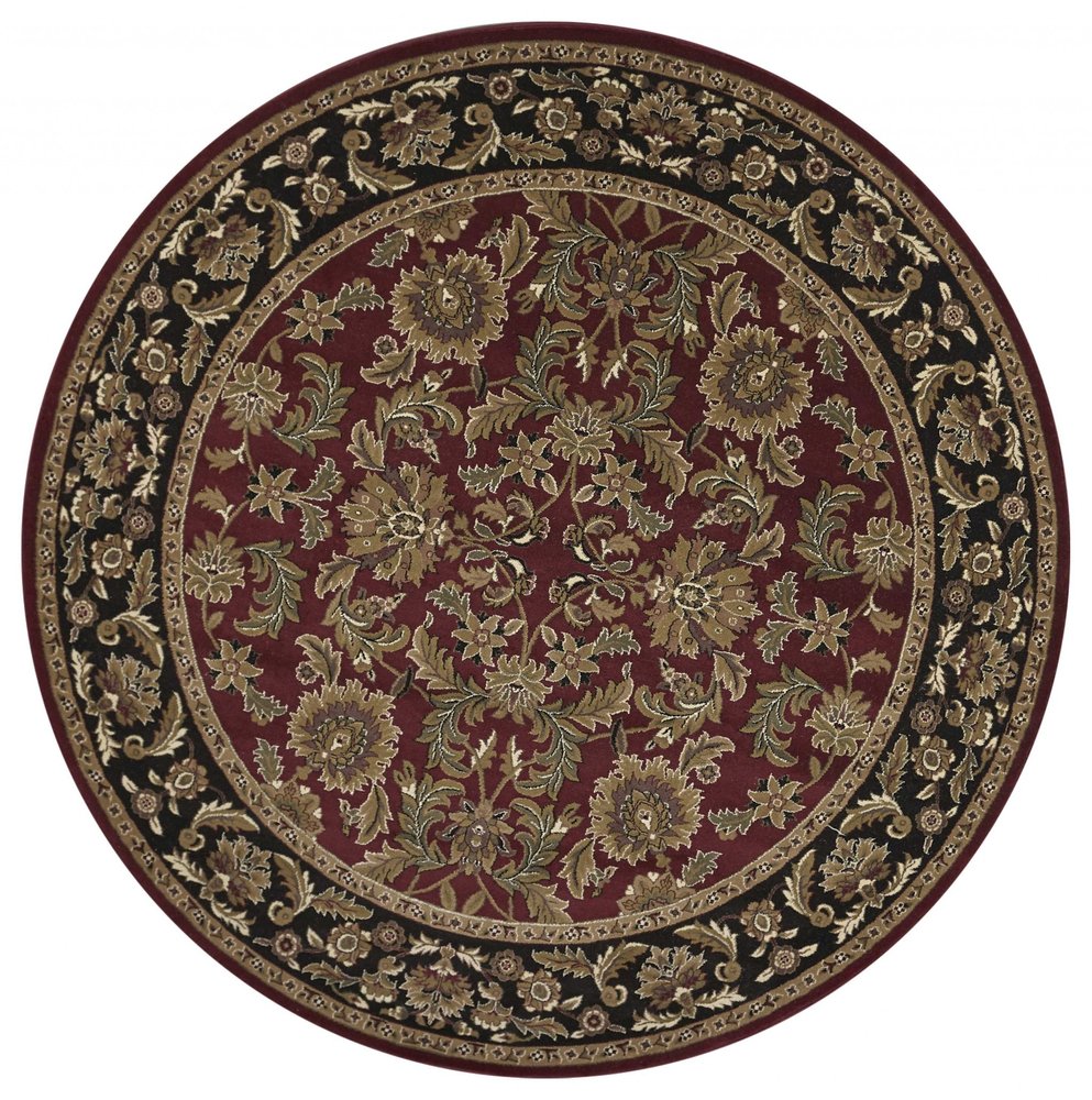 5' X 8' Red And Black Floral Medallion Area Rug