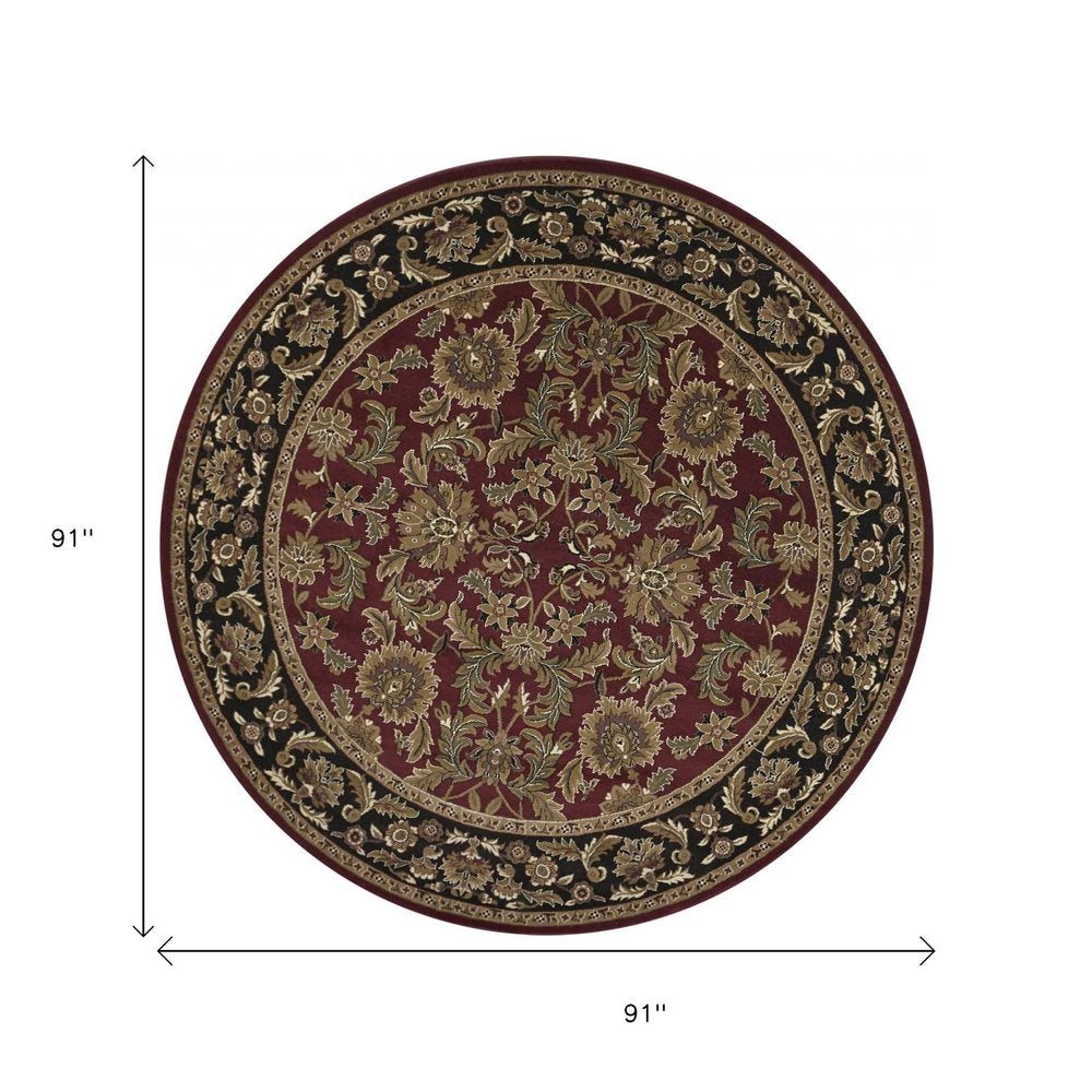 5' X 8' Red And Black Floral Medallion Area Rug