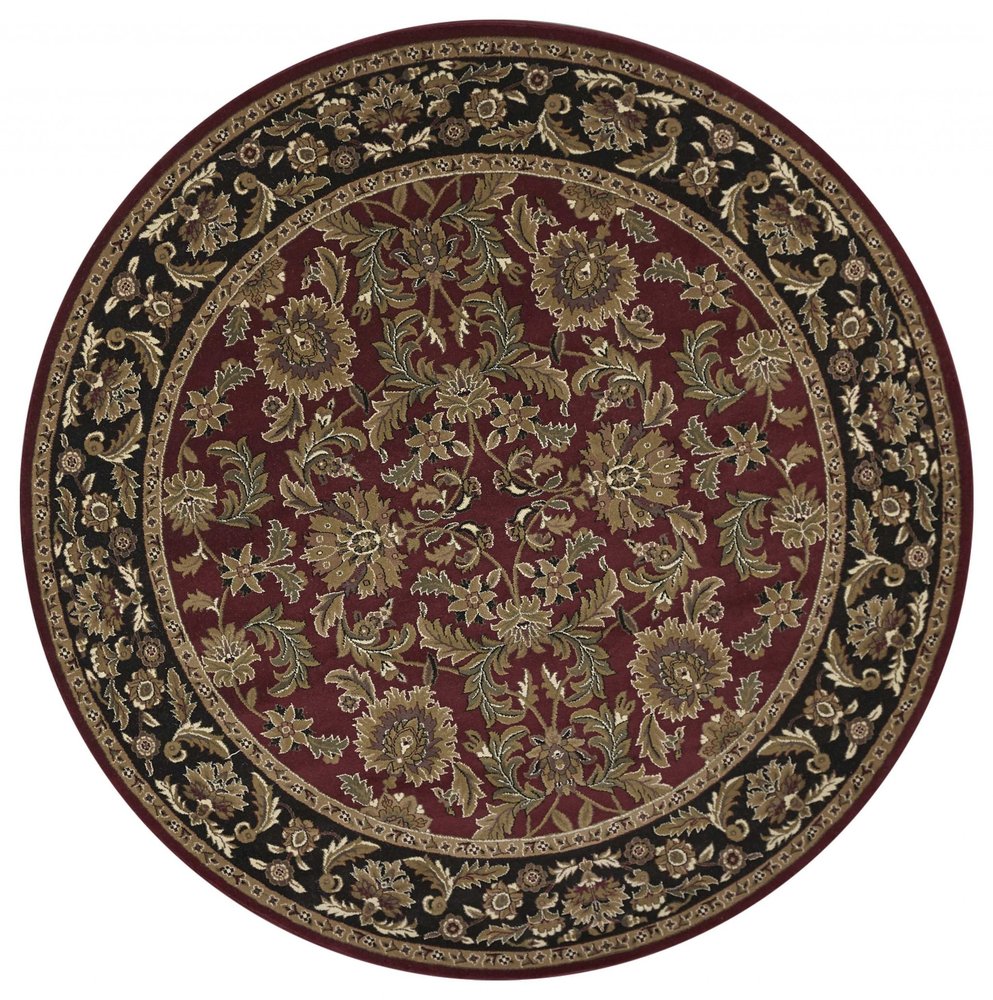 5' X 8' Red And Black Floral Medallion Area Rug