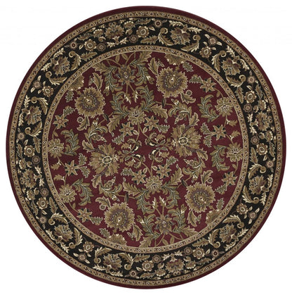 5' X 8' Red And Black Floral Medallion Area Rug