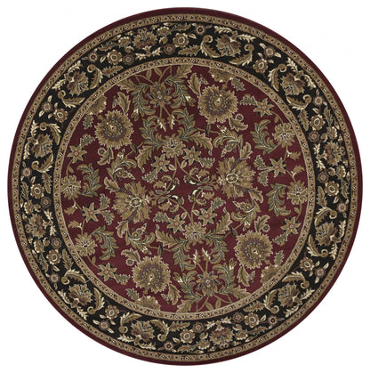 5' X 8' Red And Black Floral Medallion Area Rug