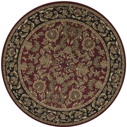 5' X 8' Red And Black Floral Medallion Area Rug