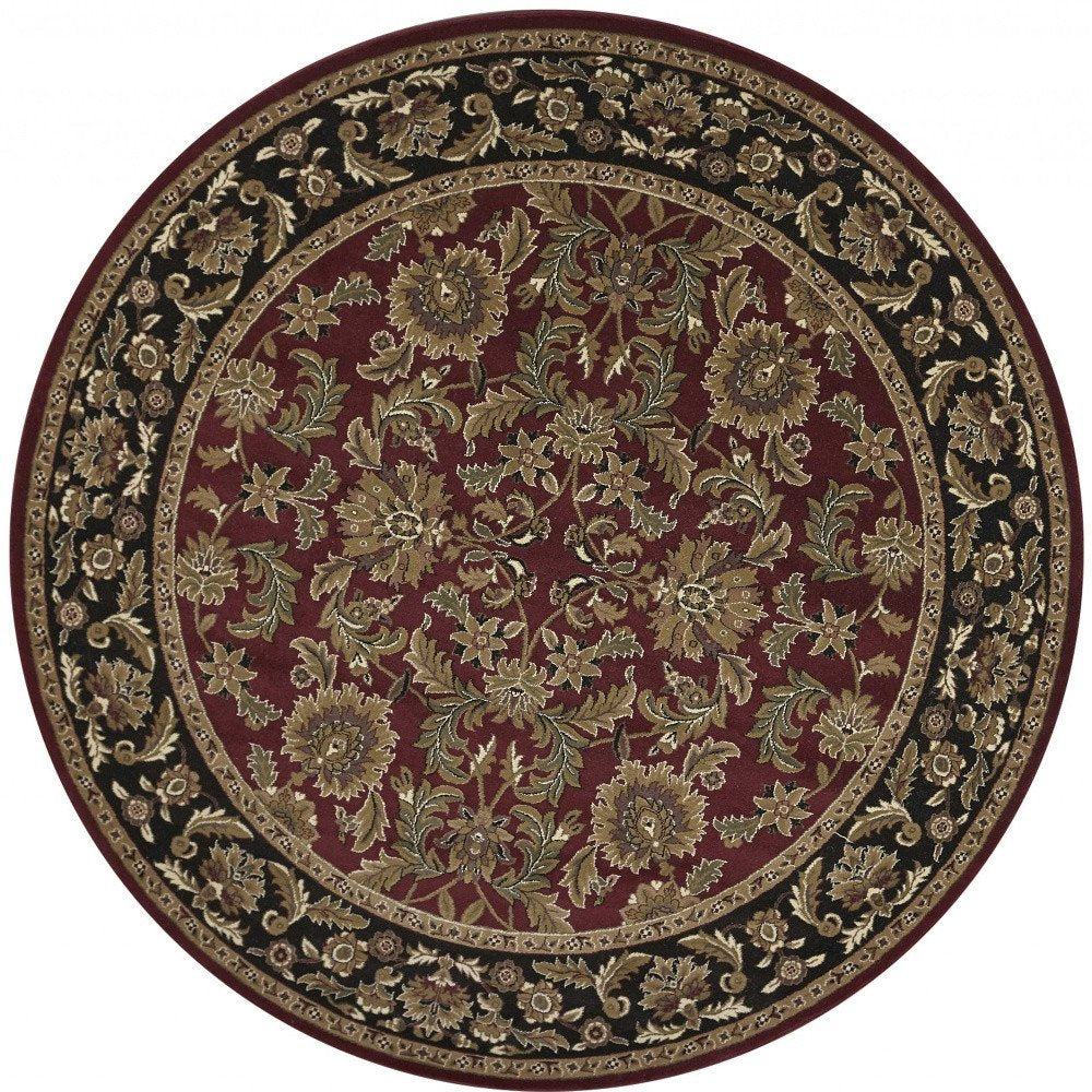 5' X 8' Red And Black Floral Medallion Area Rug