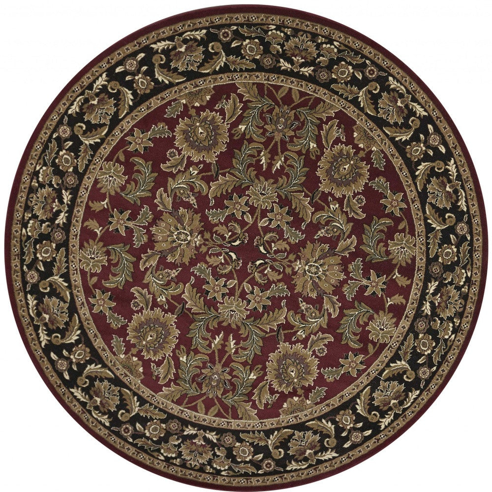 5' X 8' Red And Black Floral Medallion Area Rug