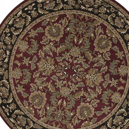 5' X 8' Red And Black Floral Medallion Area Rug