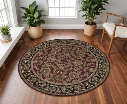 5' X 8' Red And Black Floral Medallion Area Rug