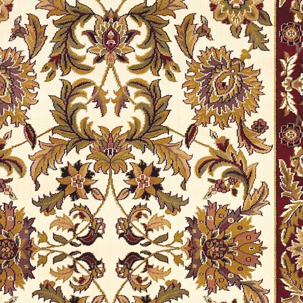 7' Ivory Red And Orange Floral Medallion Octagon Rug