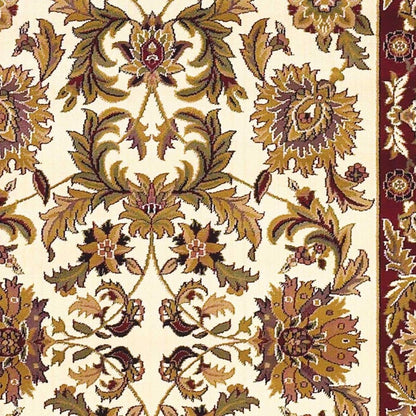 7' Ivory Red And Orange Floral Medallion Octagon Rug