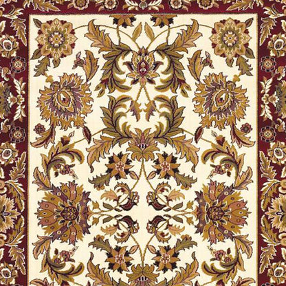 8' Ivory Red And Orange Floral Medallion Octagon Rug