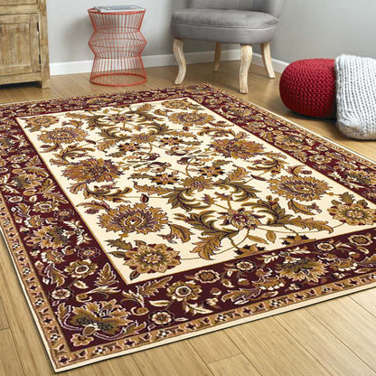 8' Ivory Red And Orange Floral Medallion Octagon Rug