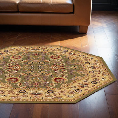 2' X 3' Green Taupe Machine Woven Floral Traditional Indoor Accent Rug