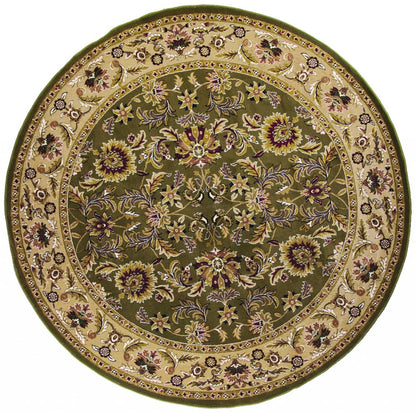 2' X 3' Green Taupe And Ivory Floral Medallion Area Rug