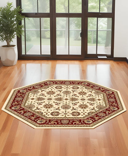 2' X 3' Red Ivory And Brown Floral Medallion Area Rug