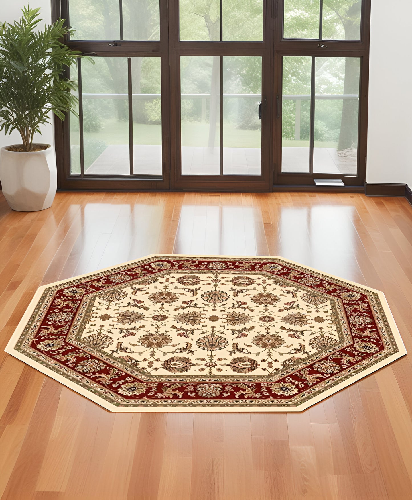 2' X 3' Red Ivory And Brown Floral Medallion Area Rug