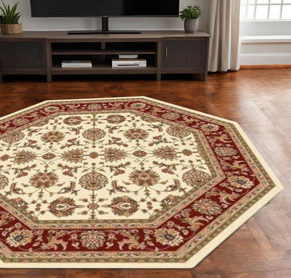 2' X 3' Red Ivory And Brown Floral Medallion Area Rug