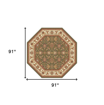 7' Green And Ivory Floral Octagon Rug