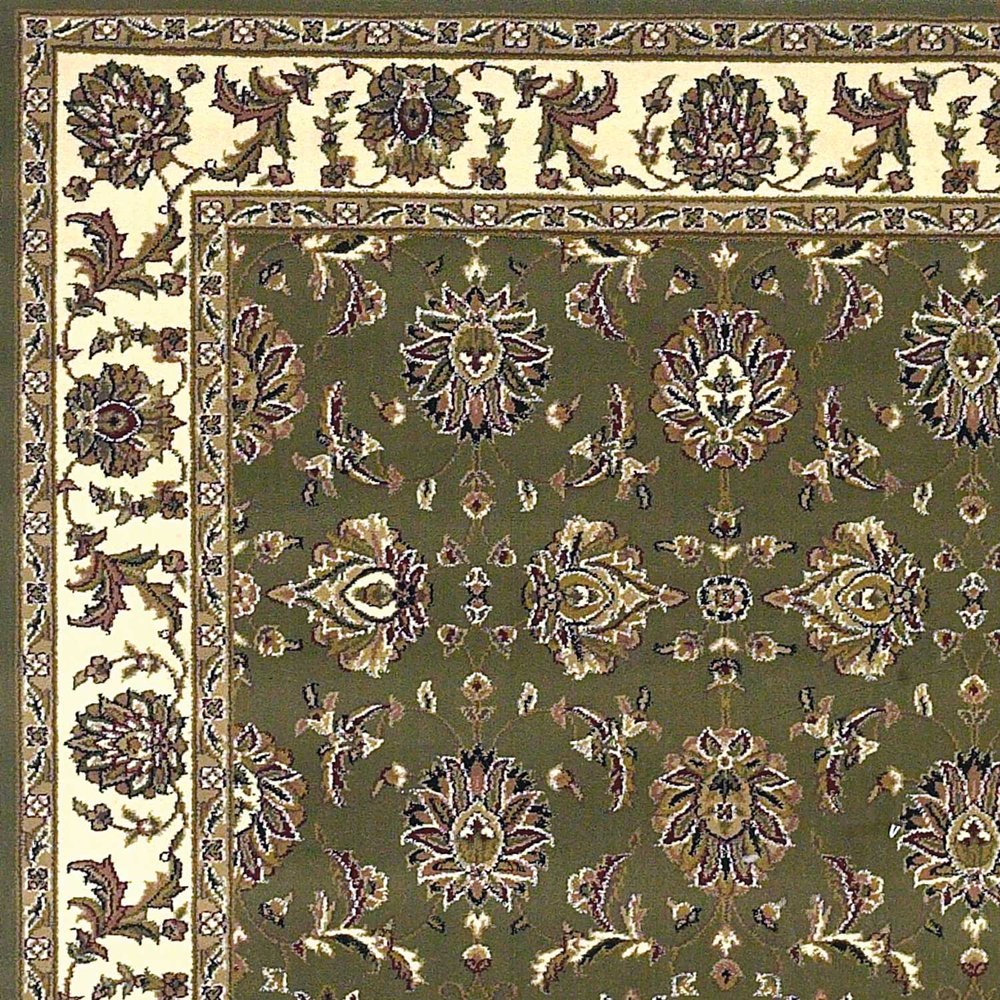 7' Green And Ivory Floral Octagon Rug