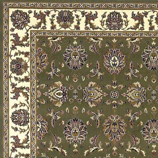 7' Green And Ivory Floral Octagon Rug