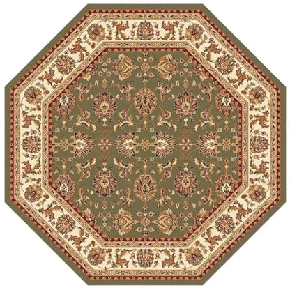 7' Green And Ivory Floral Octagon Rug