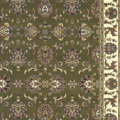 7' Green And Ivory Floral Octagon Rug