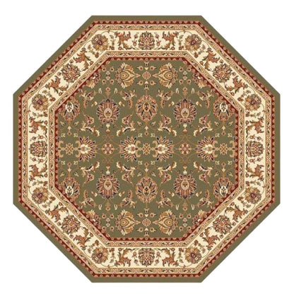 7' Green And Ivory Floral Octagon Rug