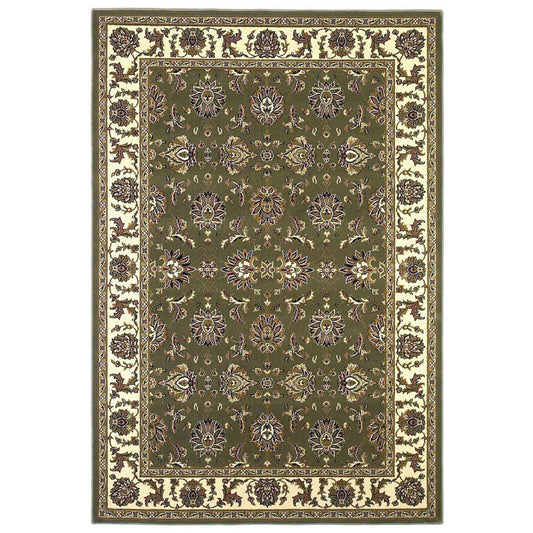 7' Green And Ivory Floral Octagon Rug