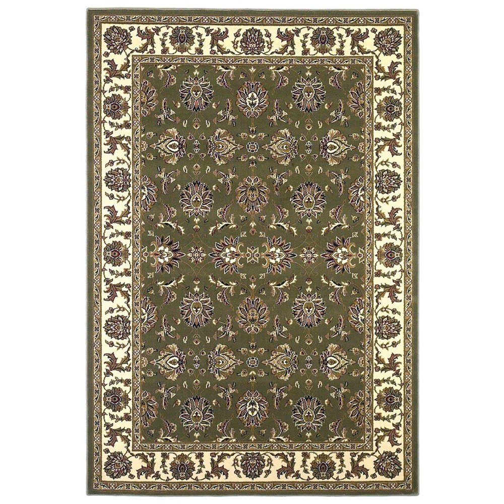 7' Green And Ivory Floral Octagon Rug