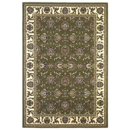 7' Green And Ivory Floral Octagon Rug