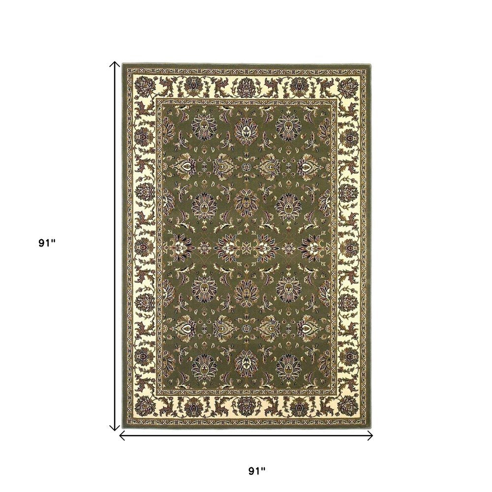 7' Green And Ivory Floral Octagon Rug
