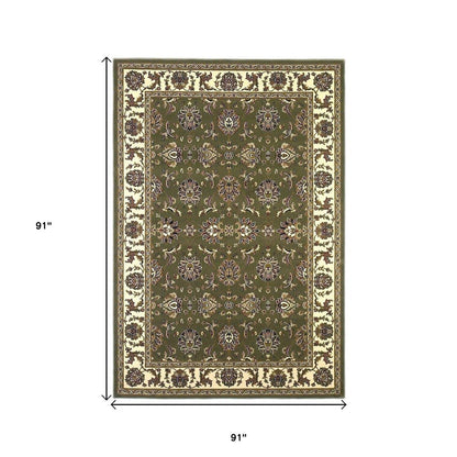 7' Green And Ivory Floral Octagon Rug
