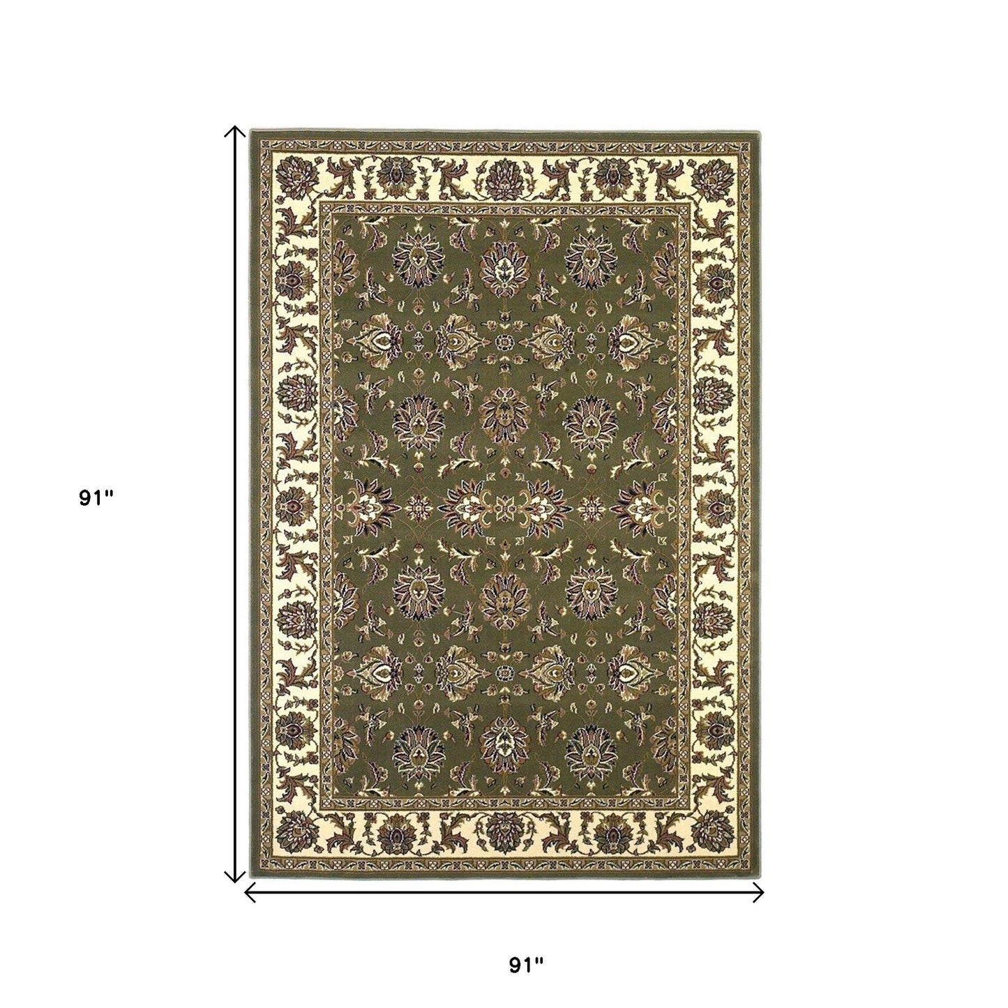 7' Green And Ivory Floral Octagon Rug