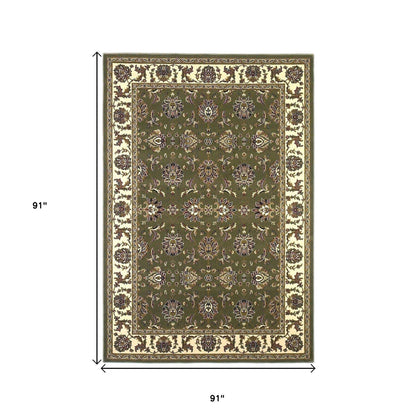 7' Green And Ivory Floral Octagon Rug