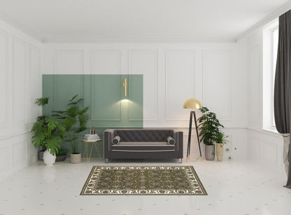 7' Green And Ivory Floral Octagon Rug