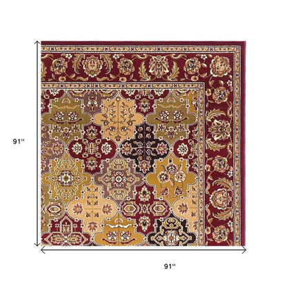 7' Red Orange And Black Quatrefoil Octagon Rug