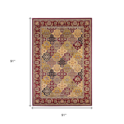 7' Red Orange And Black Quatrefoil Octagon Rug