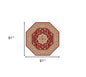7' Red And Beige Floral Medallion Octagon Rug