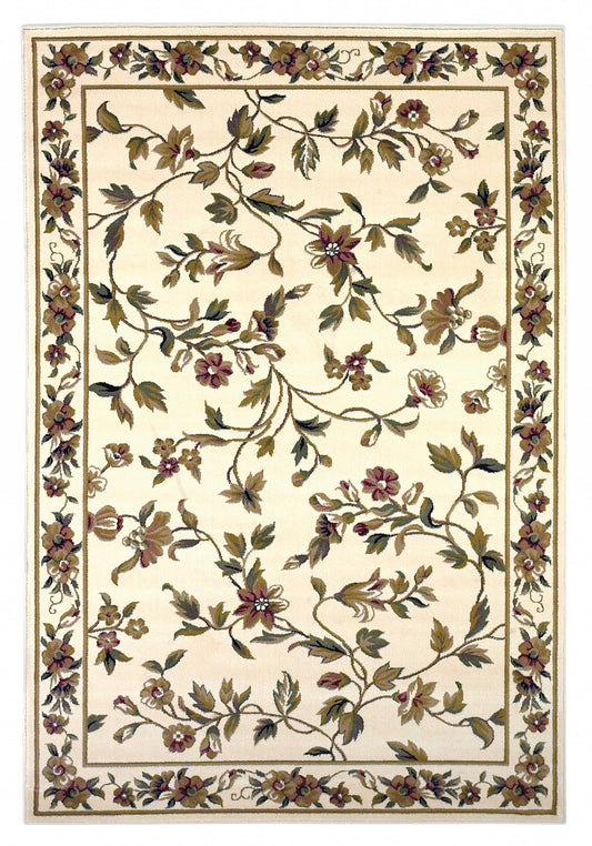2' X 3' Ivory Green And Red Floral Vines Area Rug