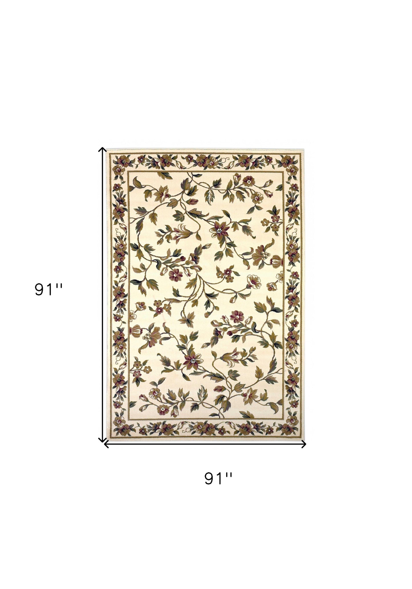 2' X 3' Ivory Green And Red Floral Vines Area Rug